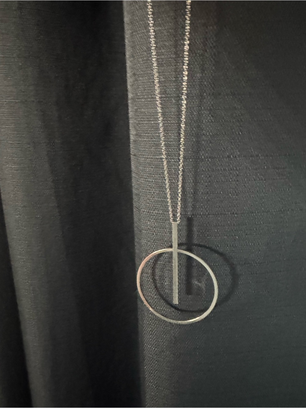Minimalist Silver Circle Pendant Necklace with Vertical Bar - Picture 2 of 2